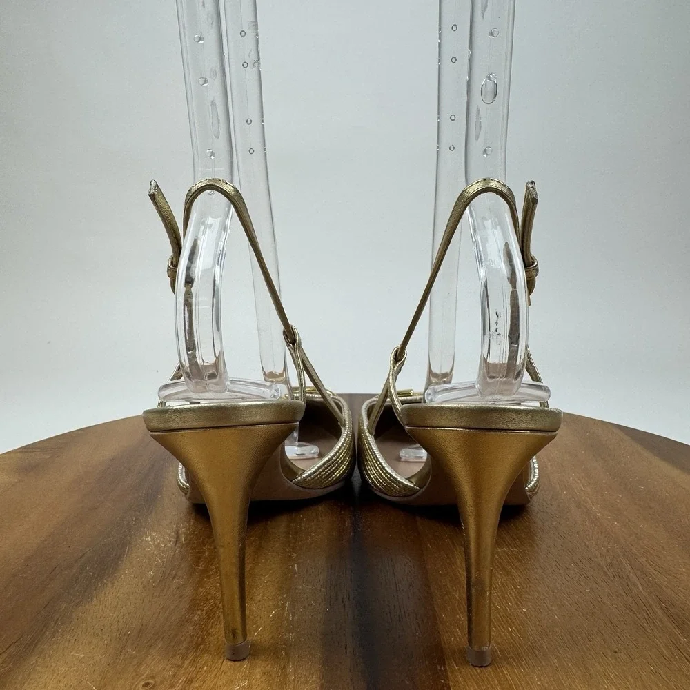 Womens Valentino Garavani VLOGO Gold Metallic Slingback Heels SZ 37.5 MSRP $1370